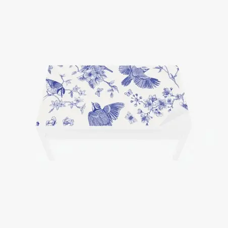 Tischaufkleber und Schreibtischaufkleber blaues muster mit vögeln und blüten im vintage-stil – Pixers®