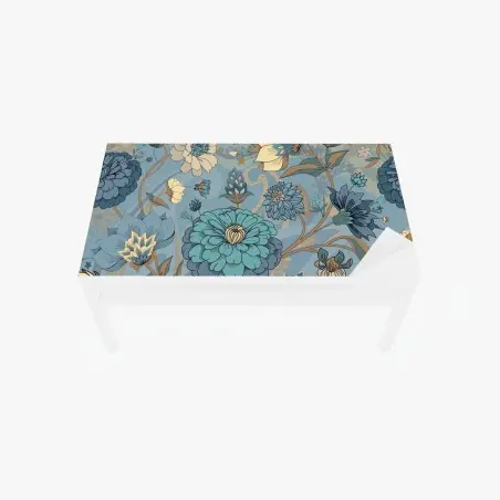 Tischaufkleber und Schreibtischaufkleber vintage-blumenmuster in gedämpften blau- und beigetönen – Pixers®