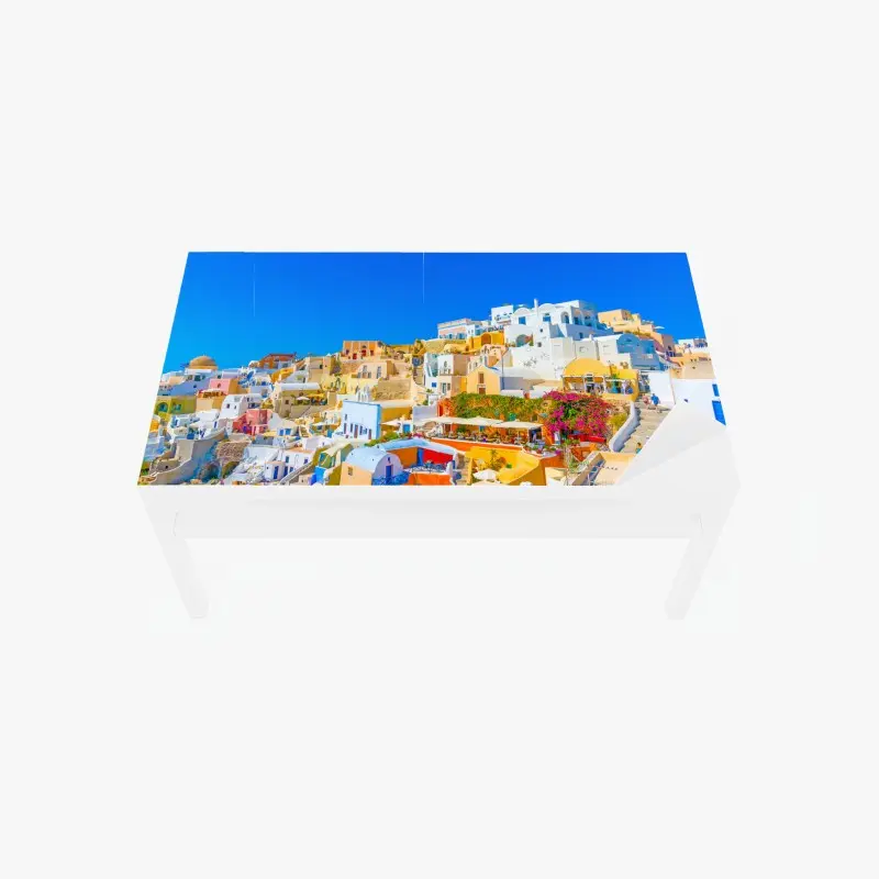 Tischaufkleber und Schreibtischaufkleber sonniges Dorf Oia, Santorini