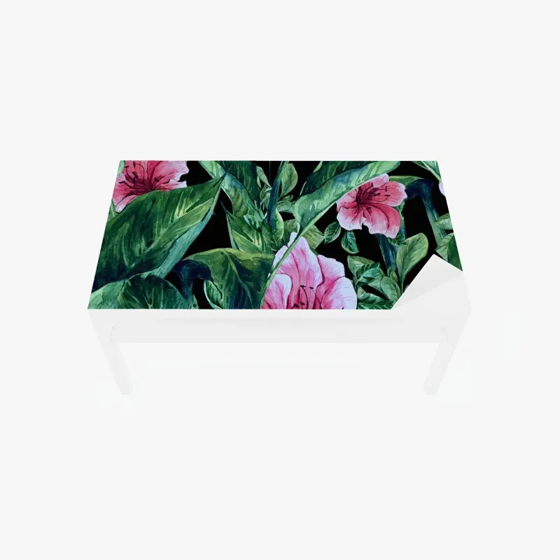 Tischaufkleber und Schreibtischaufkleber rosa aquarellblumen auf schwarzem hintergrund