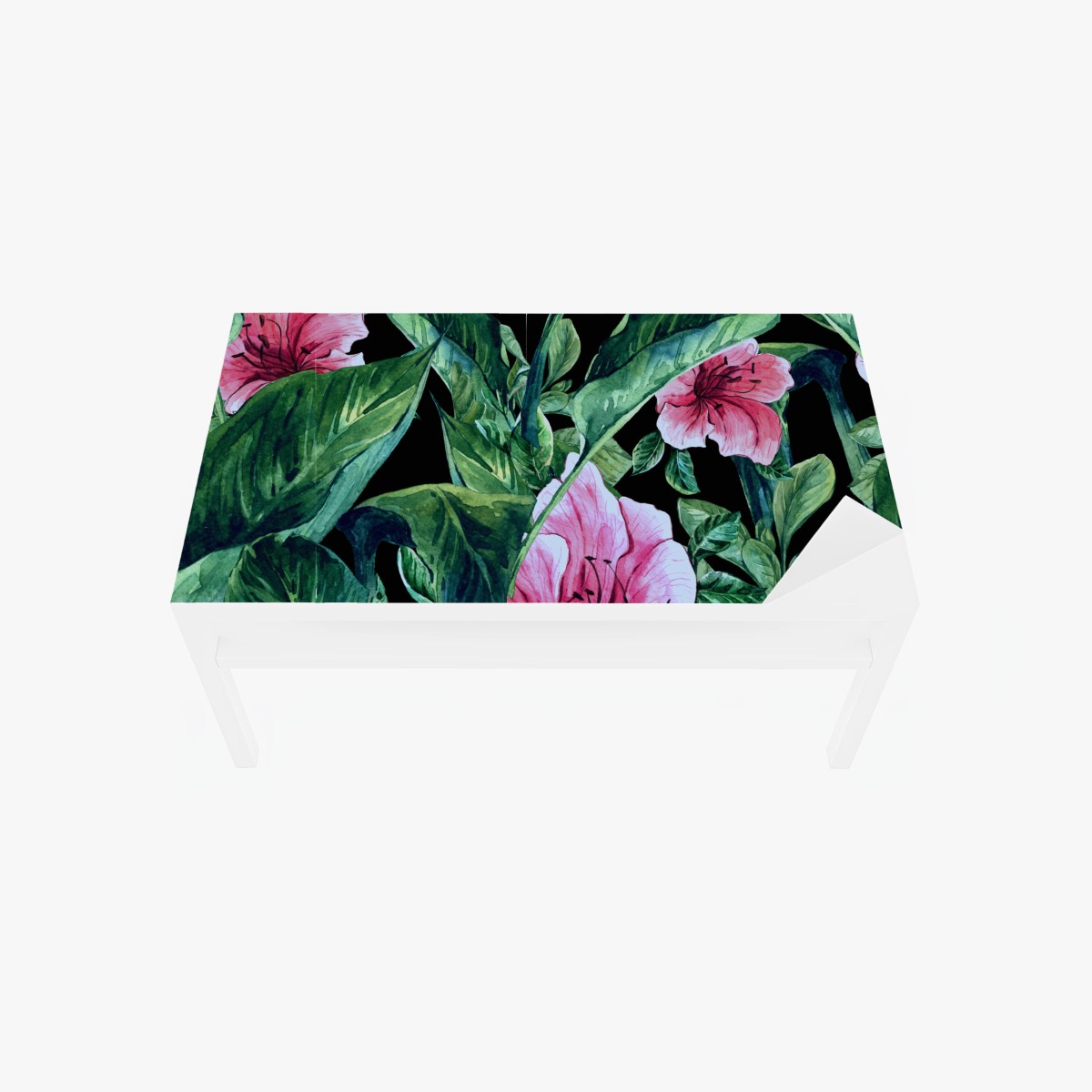 Tischaufkleber und Schreibtischaufkleber rosa aquarellblumen auf schwarzem hintergrund – Pixers®