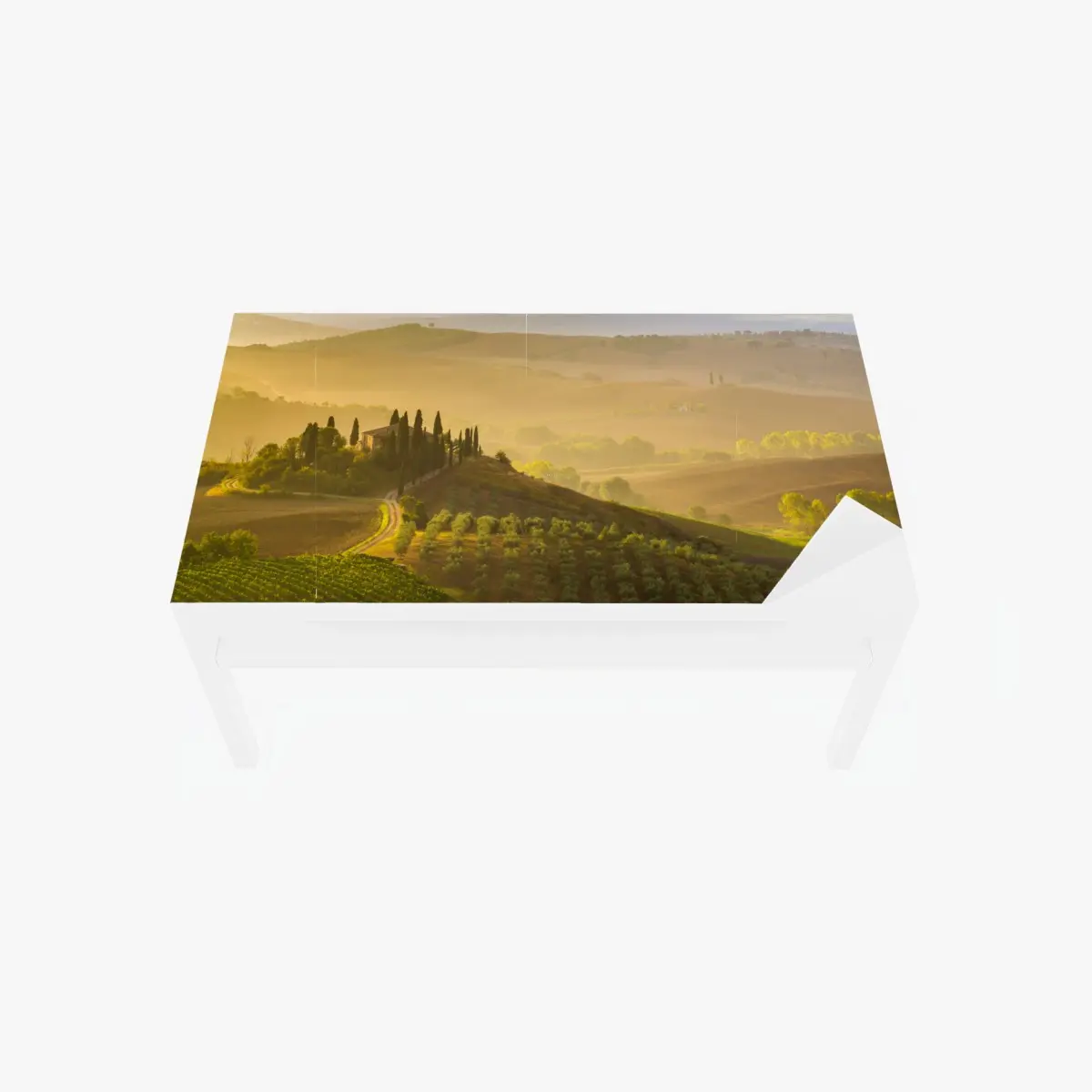 Tischaufkleber und Schreibtischaufkleber nebliger morgen über Val d'Orcia – Pixers®