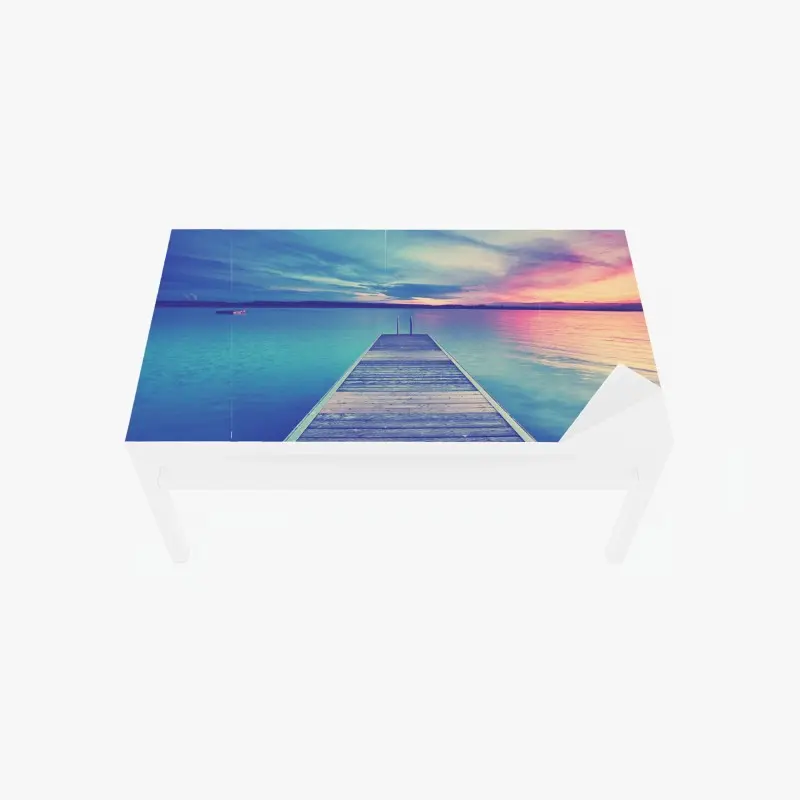 Tischaufkleber und Schreibtischaufkleber pastellsteg am see bei sonnenuntergang