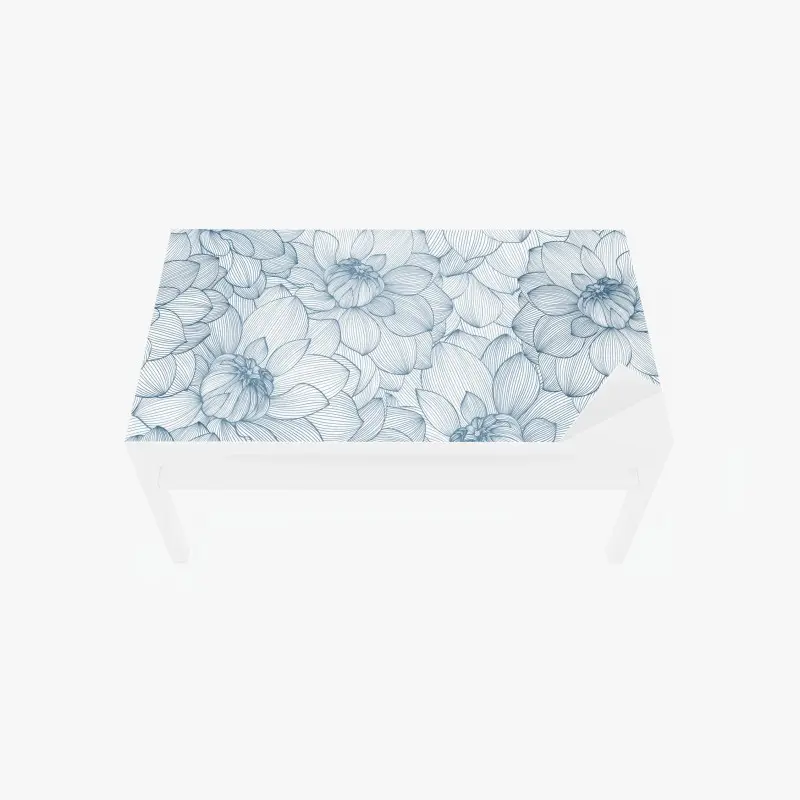 Tischaufkleber und Schreibtischaufkleber zartes blaues blumenlinienmuster