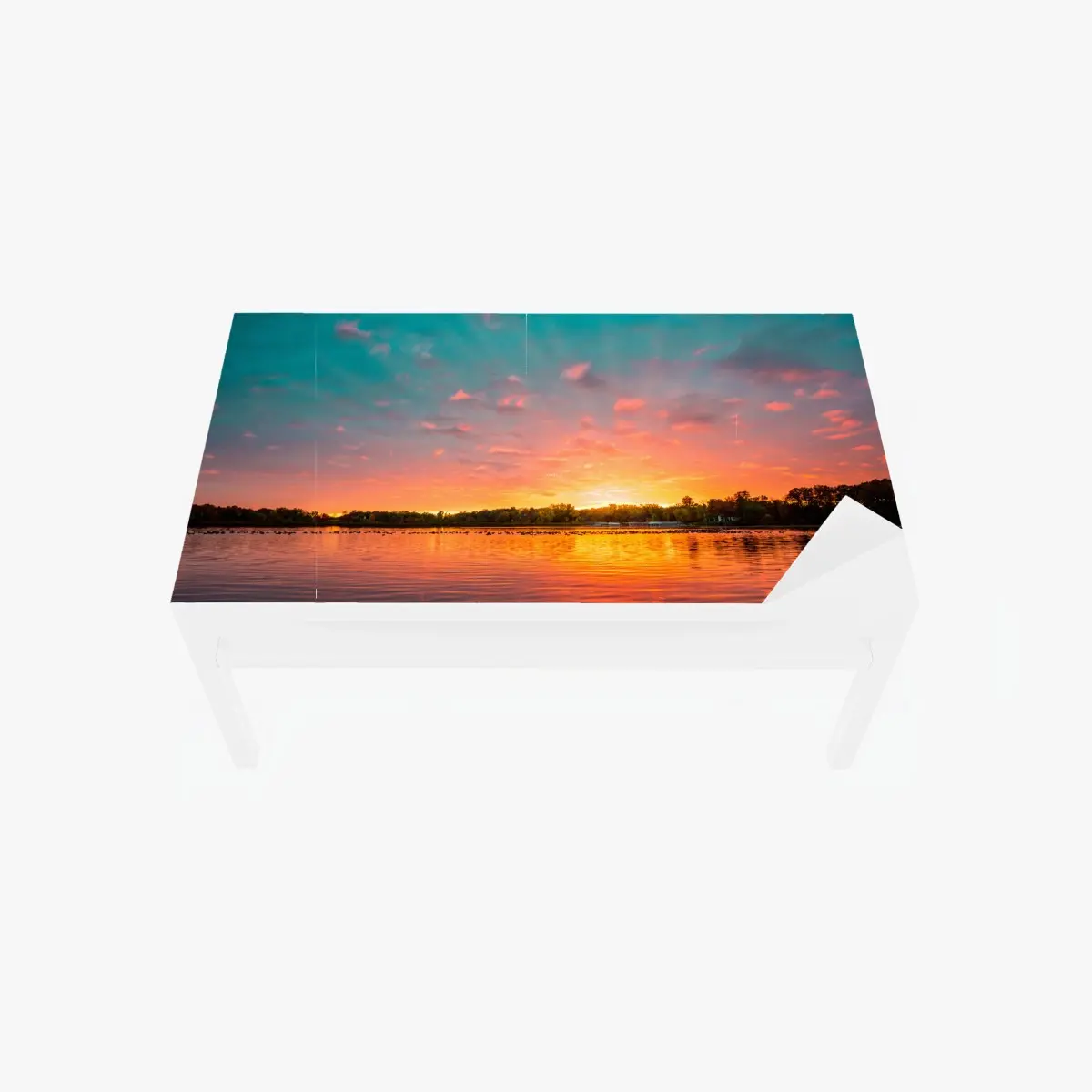 Tischaufkleber und Schreibtischaufkleber türkisfarbener sonnenuntergang über ruhigem see – Pixers®
