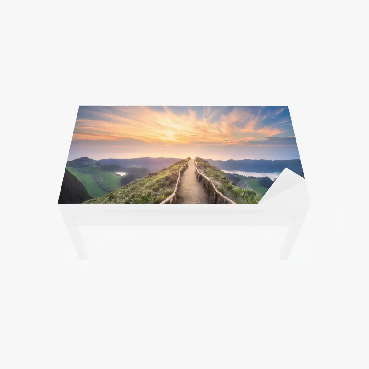 Tischaufkleber und Schreibtischaufkleber sonnenuntergangspfad auf berggrat über see und tal – Pixers®