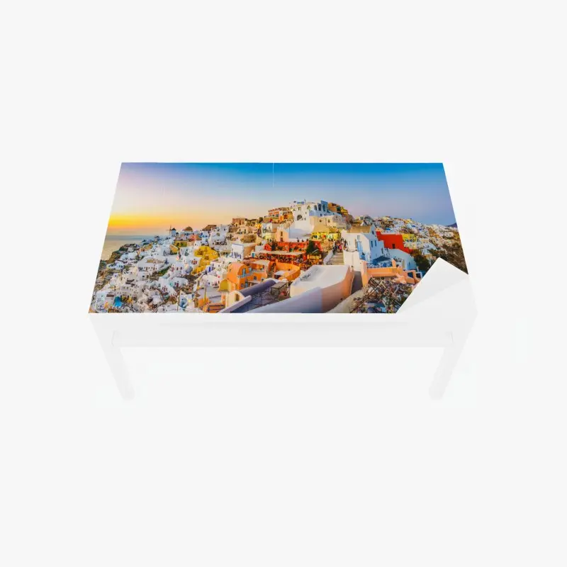Tischaufkleber und Schreibtischaufkleber sonnenuntergang über Santorini panoramaansicht