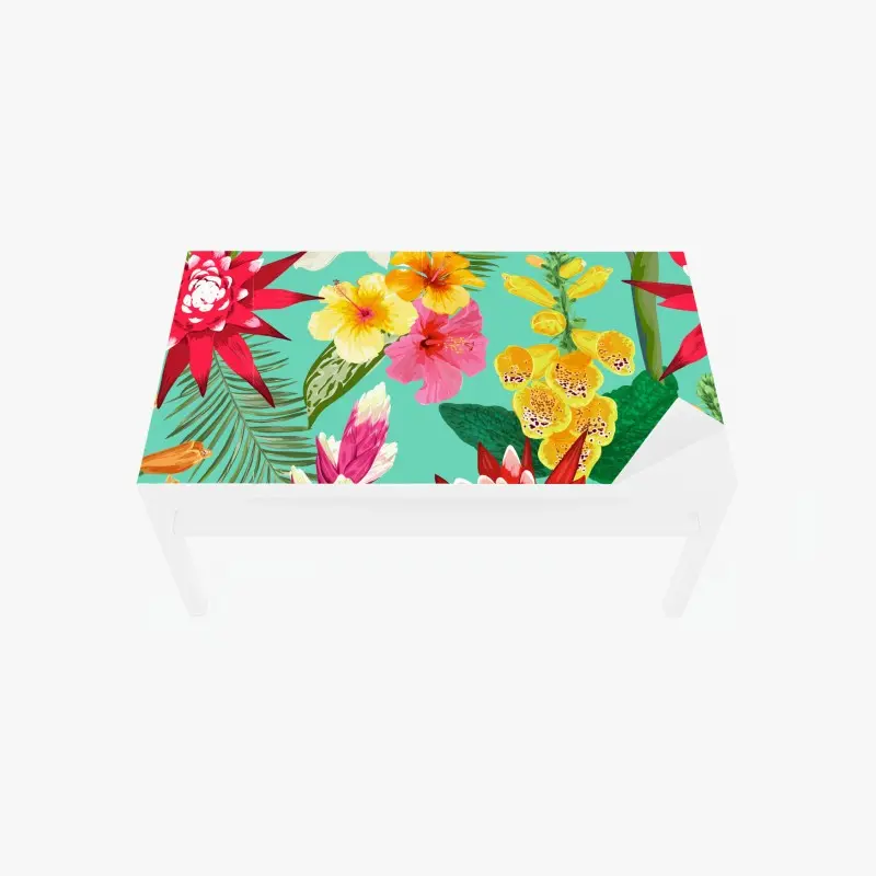 Tischaufkleber und Schreibtischaufkleber tropisches aquarell-blumenmuster mit hibiskus, tigerlilie und paradiesvogelblume