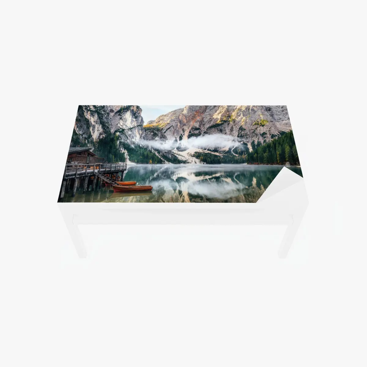 Tischaufkleber und Schreibtischaufkleber nebliger alpensee mit spiegelung – Pixers®
