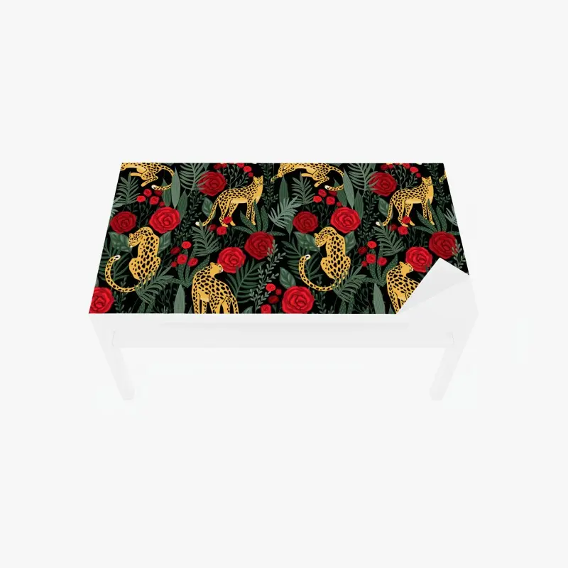 Tischaufkleber und Schreibtischaufkleber goldene geparden und rote rosen muster