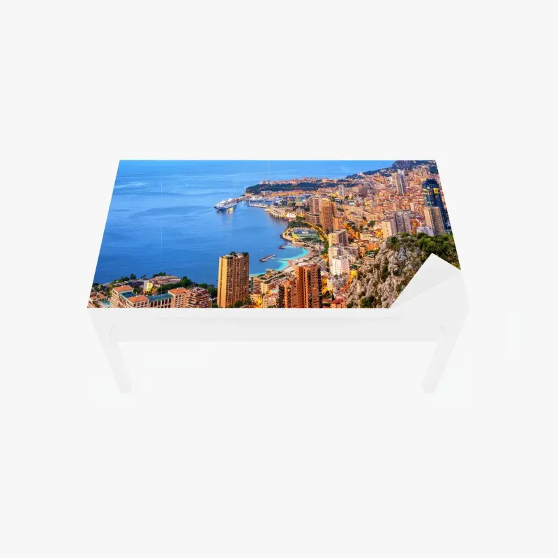 Tischaufkleber und Schreibtischaufkleber Monaco küstenstadt panorama bei dämmerung