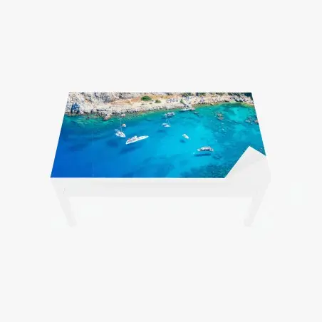 Tischaufkleber und Schreibtischaufkleber luftaufnahme der Anthony Quinn Bucht, Rhodos – Pixers®