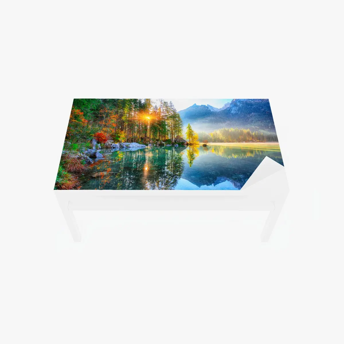 Tischaufkleber und Schreibtischaufkleber Hintersee herbstlicher sonnenaufgang über dem türkisfarbenen see – Pixers®
