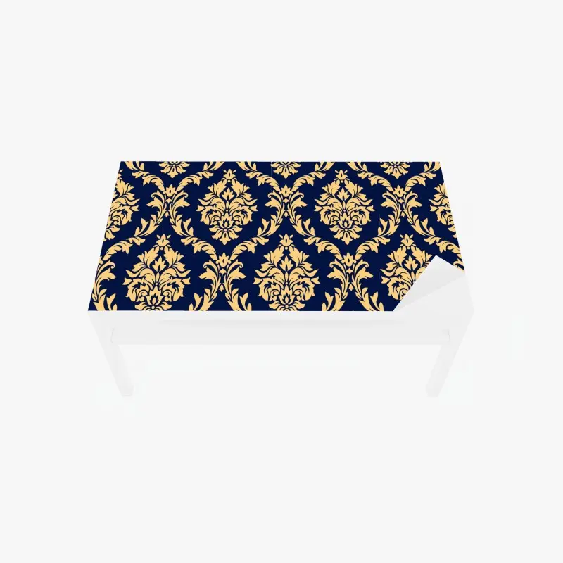 Tischaufkleber und Schreibtischaufkleber elegantes goldenes damastmuster auf tiefblauem hintergrund