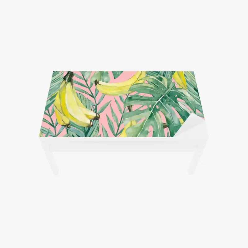 Tischaufkleber und Schreibtischaufkleber aquarell-bananen und blättermuster auf rosa hintergrund