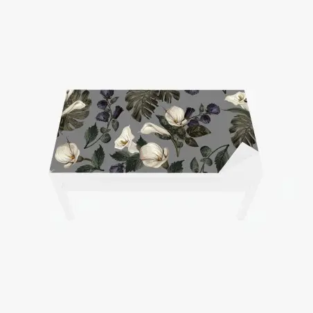 Tischaufkleber und Schreibtischaufkleber vintage calla blumenmuster auf grauem hintergrund – Pixers®