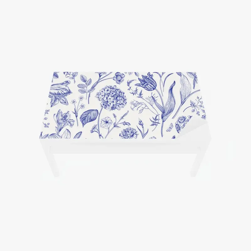 Tischaufkleber und Schreibtischaufkleber klassisches blaues toile blumenmuster