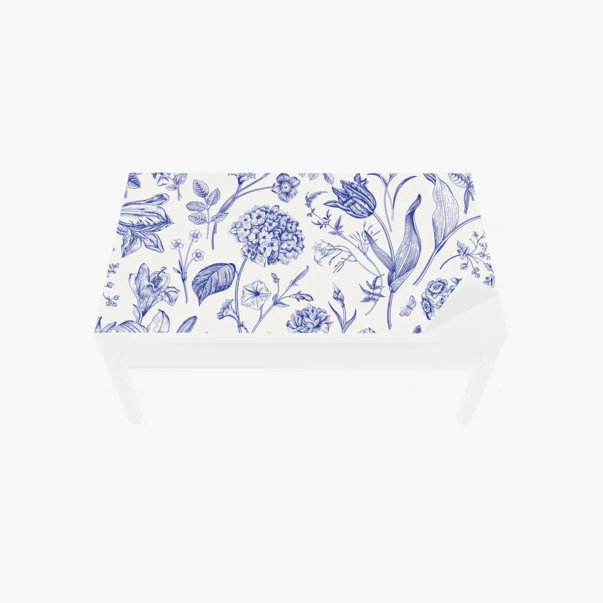 Tischaufkleber und Schreibtischaufkleber klassisches blaues toile blumenmuster – Pixers®