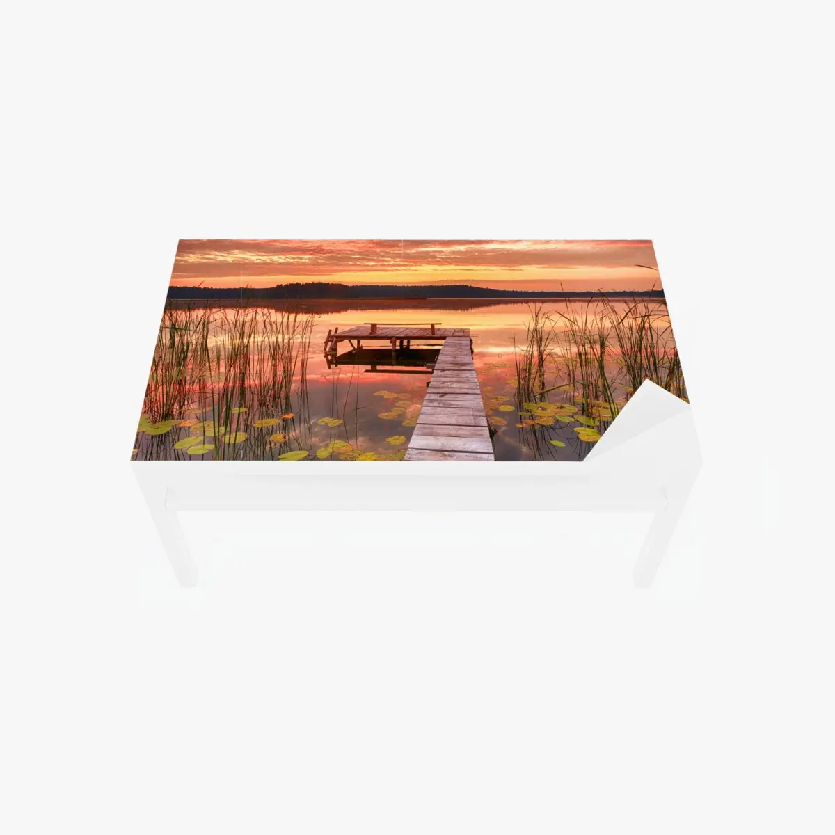 Tischaufkleber und Schreibtischaufkleber sonnenaufgang über ruhigem see mit steg – Pixers®