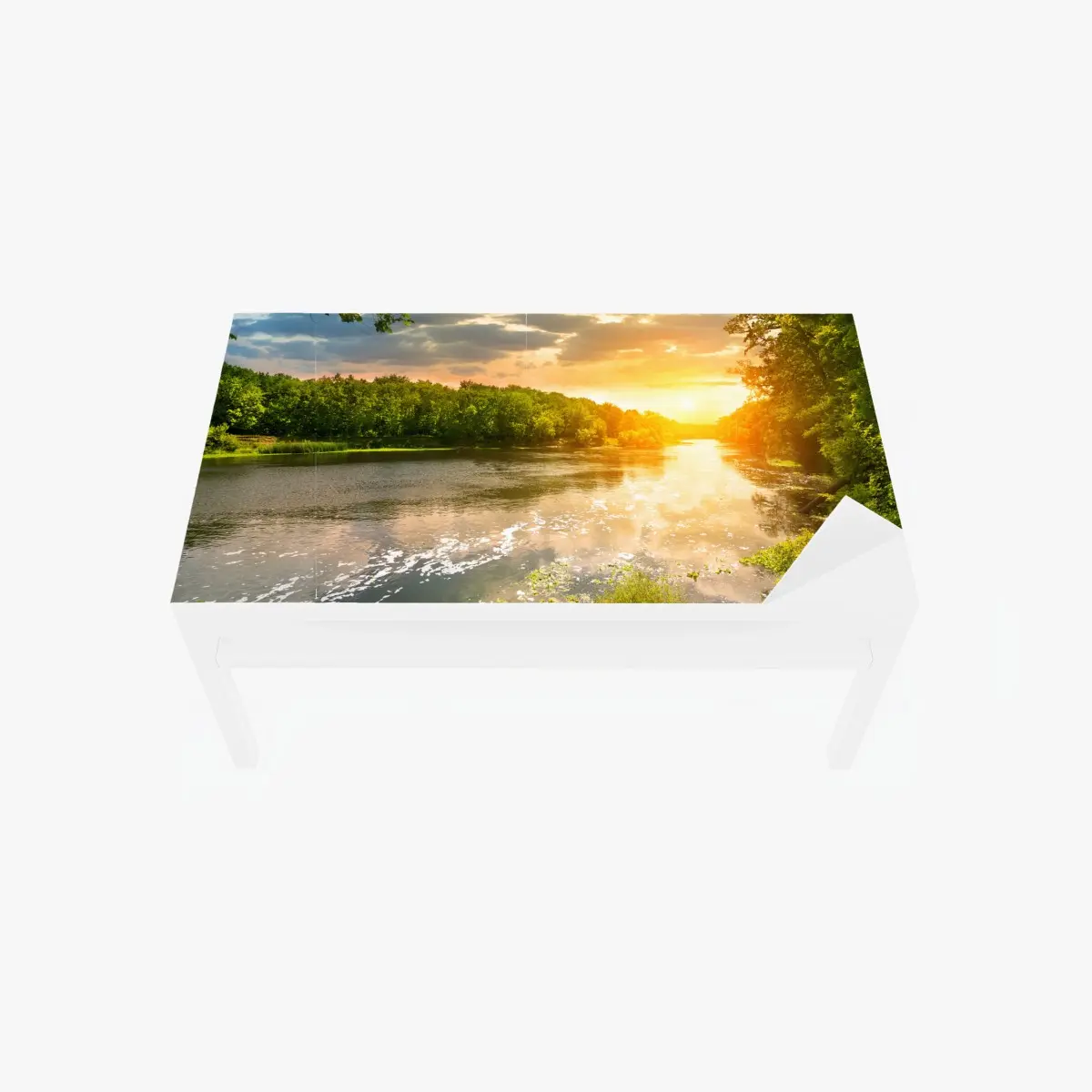 Tischaufkleber und Schreibtischaufkleber ruhiger sonnenuntergang am fluss im grünen wald – Pixers®