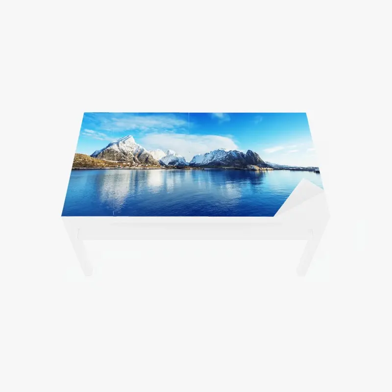 Tischaufkleber und Schreibtischaufkleber ruhige winterliche fjordlandschaft in Reine, Lofoten