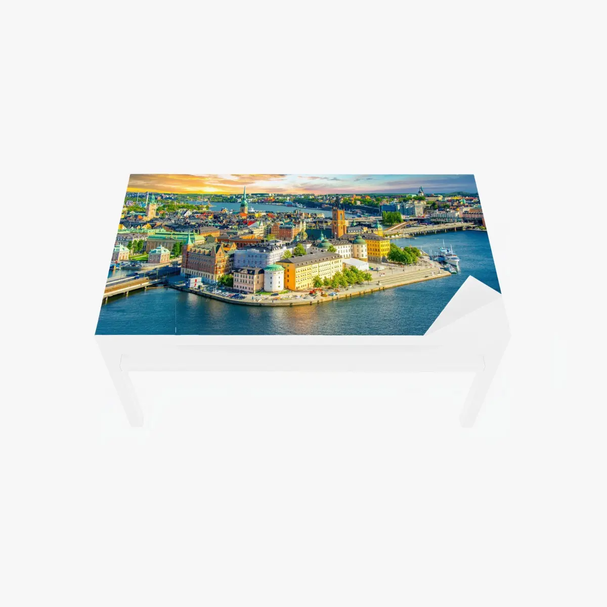 Tischaufkleber und Schreibtischaufkleber lebendige stadtansicht von Stockholm bei sonnenuntergang – Pixers®