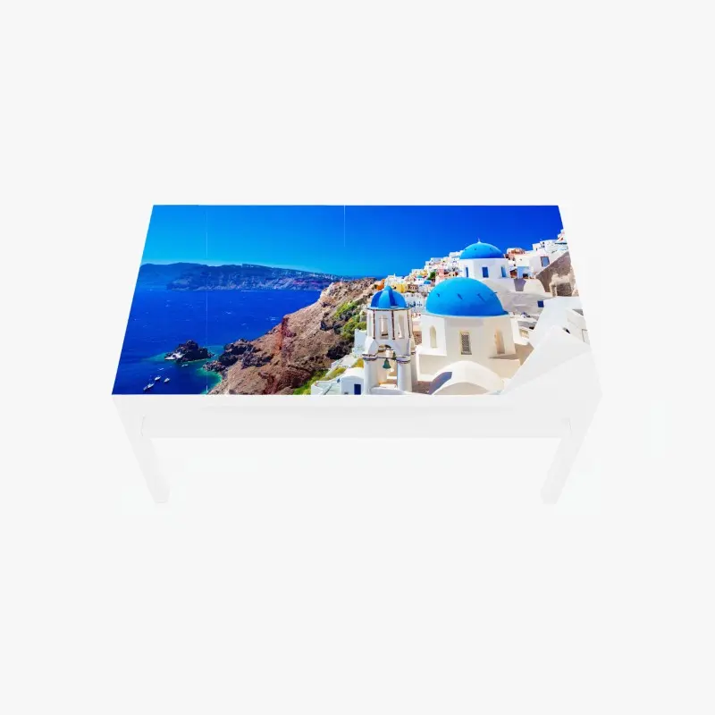 Tischaufkleber und Schreibtischaufkleber Santorini blaue kuppeln über dem Ägäischen Meer