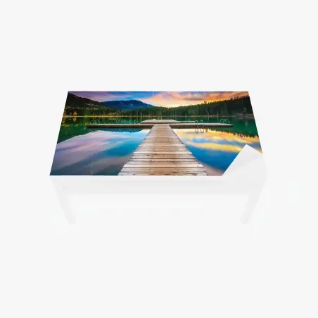 Tischaufkleber und Schreibtischaufkleber ruhiger bergsee im sonnenuntergang – Pixers®