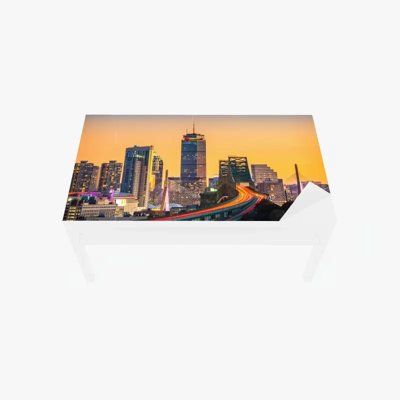 Tischaufkleber und Schreibtischaufkleber panorama von Boston bei sonnenuntergang mit Zakim und Tobin brücken