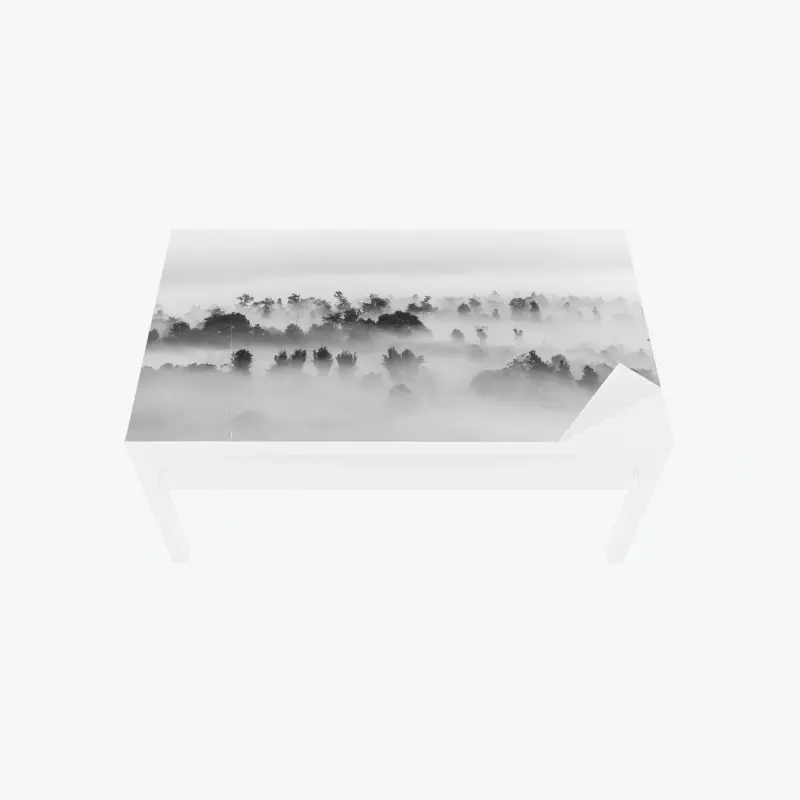 Tischaufkleber und Schreibtischaufkleber nebliger wald in monochrom