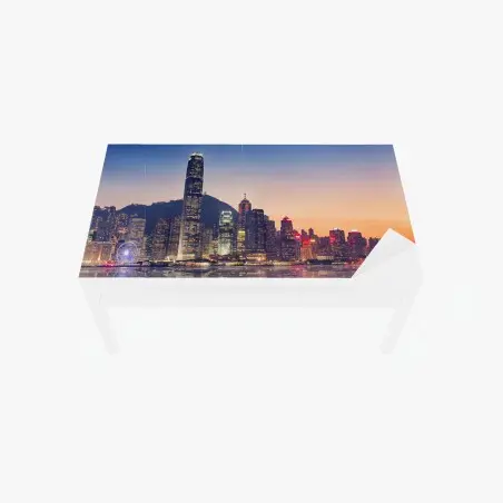 Tischaufkleber und Schreibtischaufkleber Hongkong panorama bei dämmerung – Pixers®