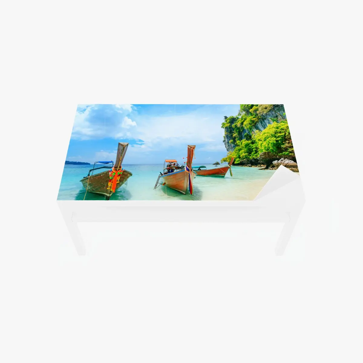 Tischaufkleber und Schreibtischaufkleber longtail-boote am türkisfarbenen strand von Phuket – Pixers®