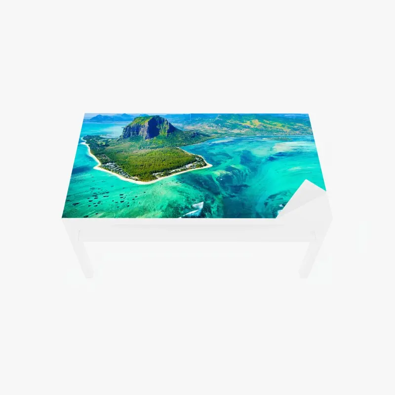 Tischaufkleber und Schreibtischaufkleber türkisfarbene lagune aus der luft, Mauritius