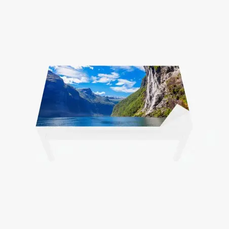Tischaufkleber und Schreibtischaufkleber seven sisters wasserfall am Geirangerfjord – Pixers®