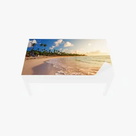 Tischaufkleber und Schreibtischaufkleber tropischer sonnenuntergang am strand mit palmensilhouetten – Pixers®