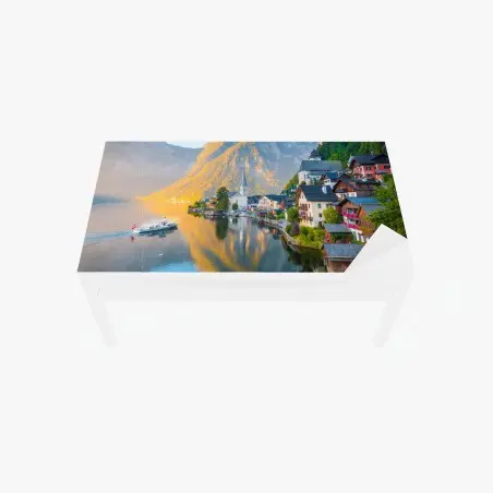 Tischaufkleber und Schreibtischaufkleber morgendlicher lichtglanz über Hallstatt am see – Pixers®