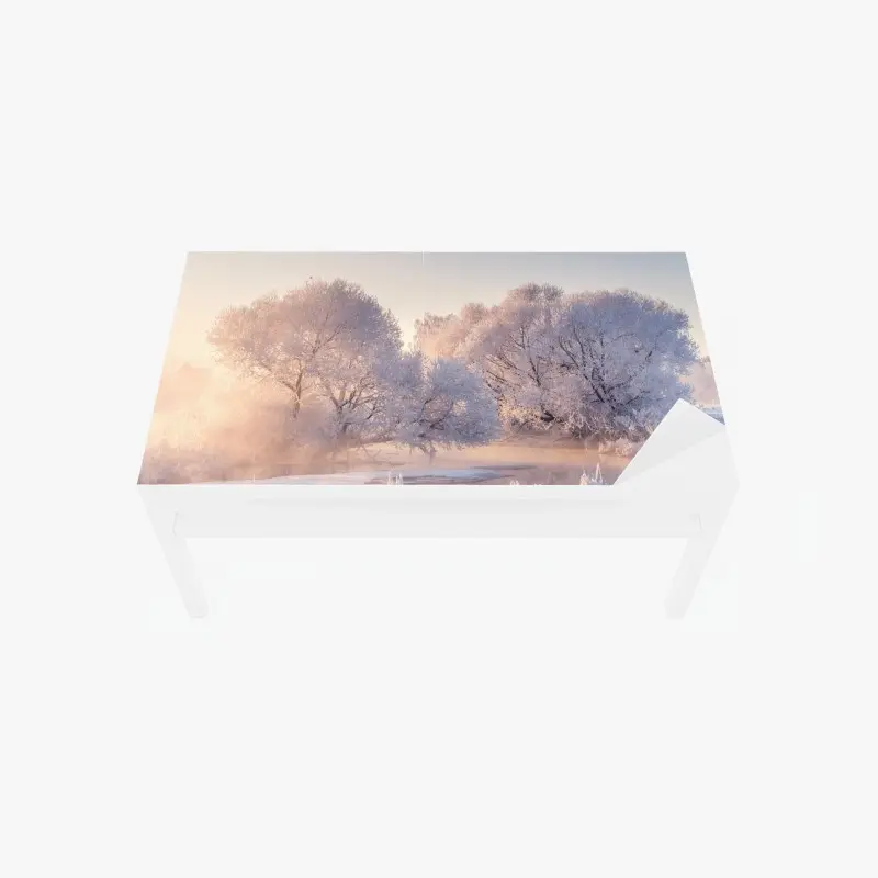 Tischaufkleber und Schreibtischaufkleber raureifbedeckte bäume bei sonnenaufgang