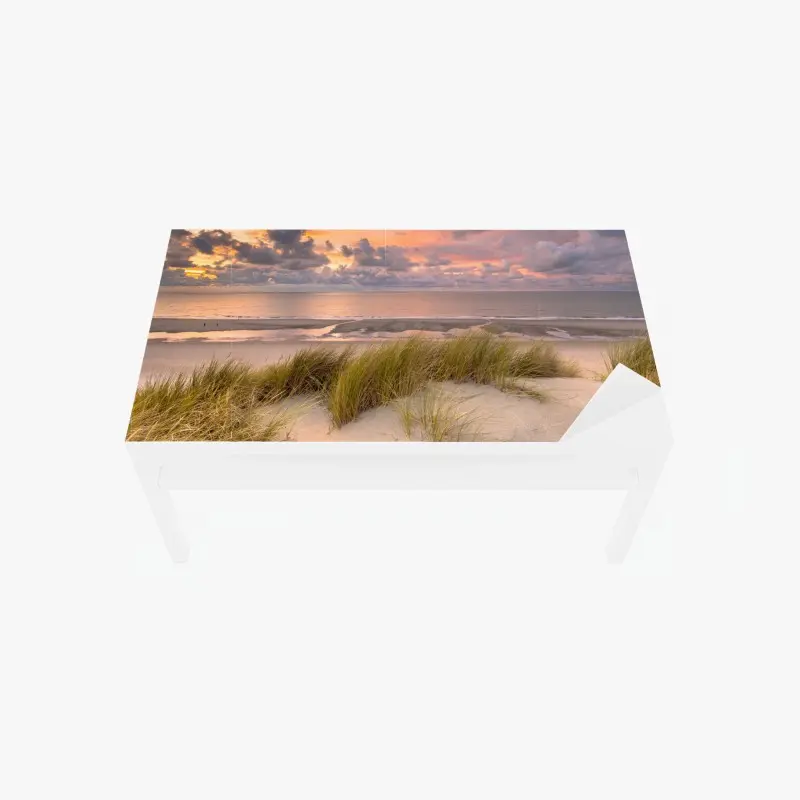 Tischaufkleber und Schreibtischaufkleber sonnenuntergang über dünen in Zeeland