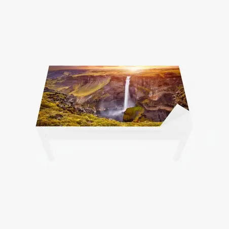 Tischaufkleber und Schreibtischaufkleber Haifoss wasserfall bei sonnenuntergang – Pixers®