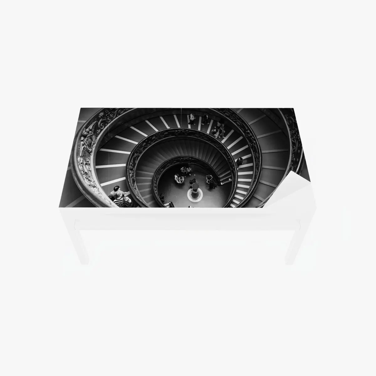 Tischaufkleber und Schreibtischaufkleber dramatische spiraltreppe in monochrom – Pixers®