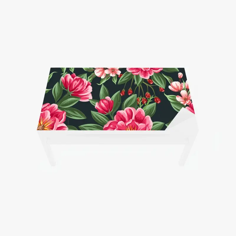 Tischaufkleber und Schreibtischaufkleber rosa aquarell blumenmuster auf dunklem hintergrund