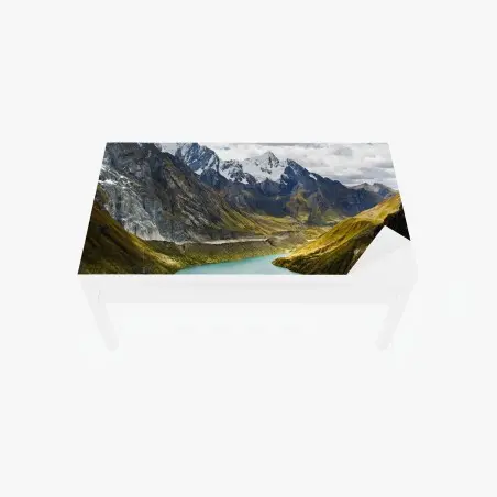 Tischaufkleber und Schreibtischaufkleber türkisblauer bergsee unter schneegipfeln – Pixers®
