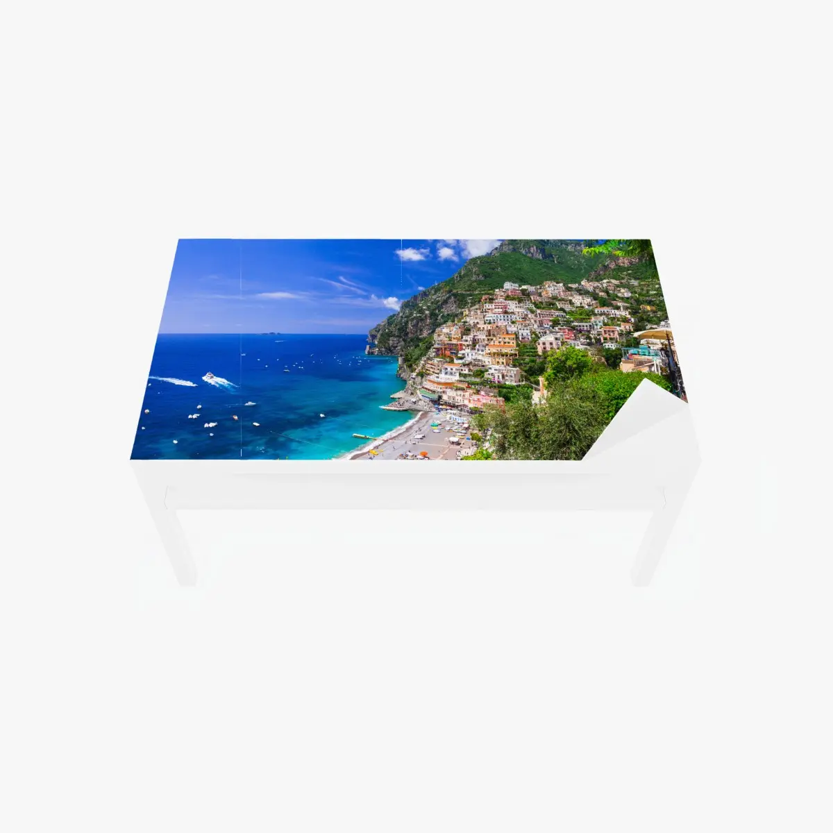 Tischaufkleber und Schreibtischaufkleber sonnige panoramaaufnahme von Positano an der Amalfiküste – Pixers®