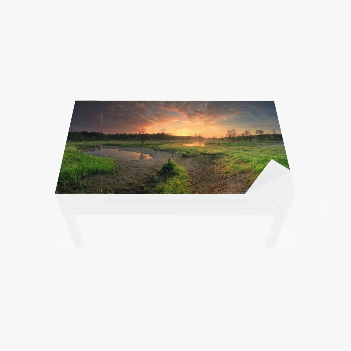 Tischaufkleber und Schreibtischaufkleber sonnenuntergang über einer ruhigen wiese – Pixers®