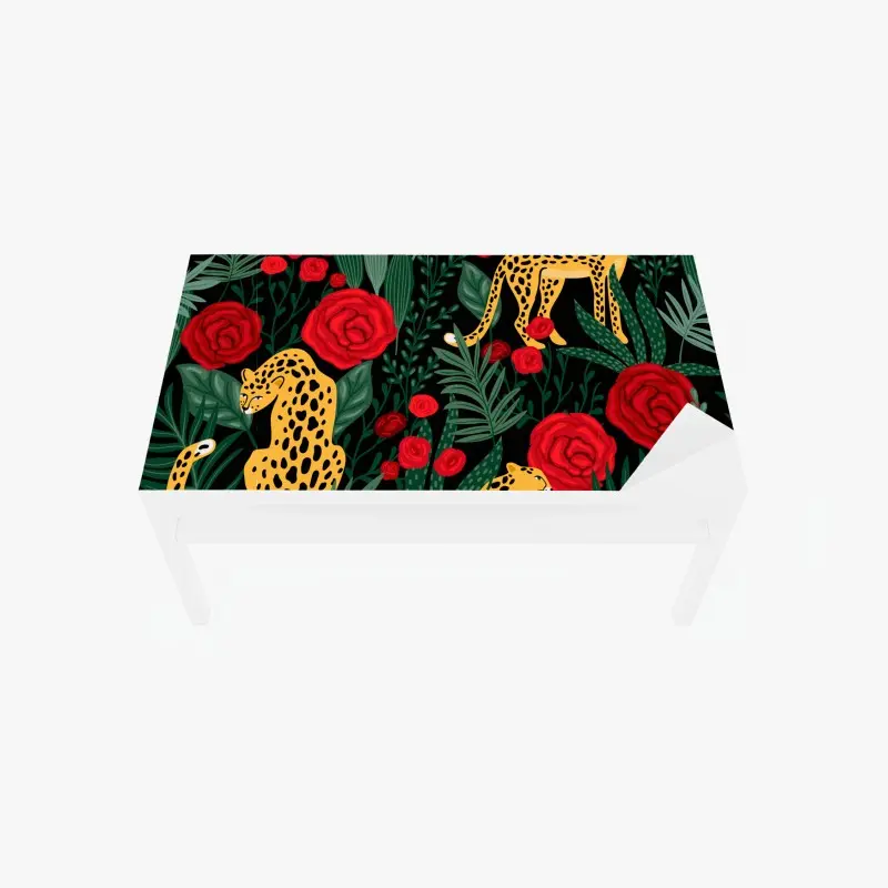 Tischaufkleber und Schreibtischaufkleber exotisches muster mit leoparden und rosen