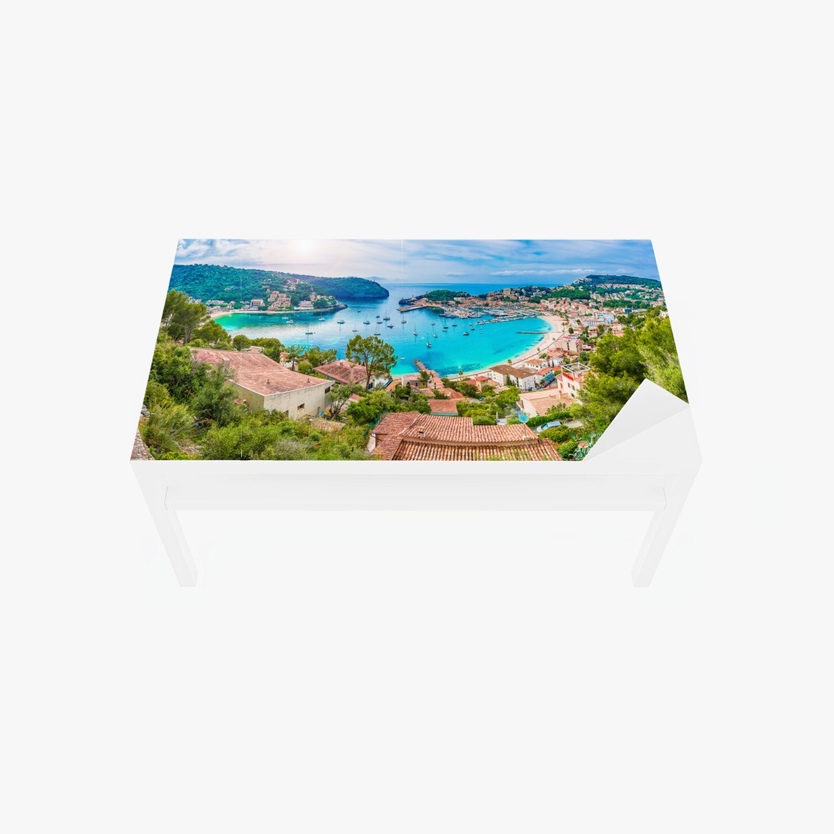 Tischaufkleber und Schreibtischaufkleber sonnige panoramaaufnahme von Port de Soller – Pixers®