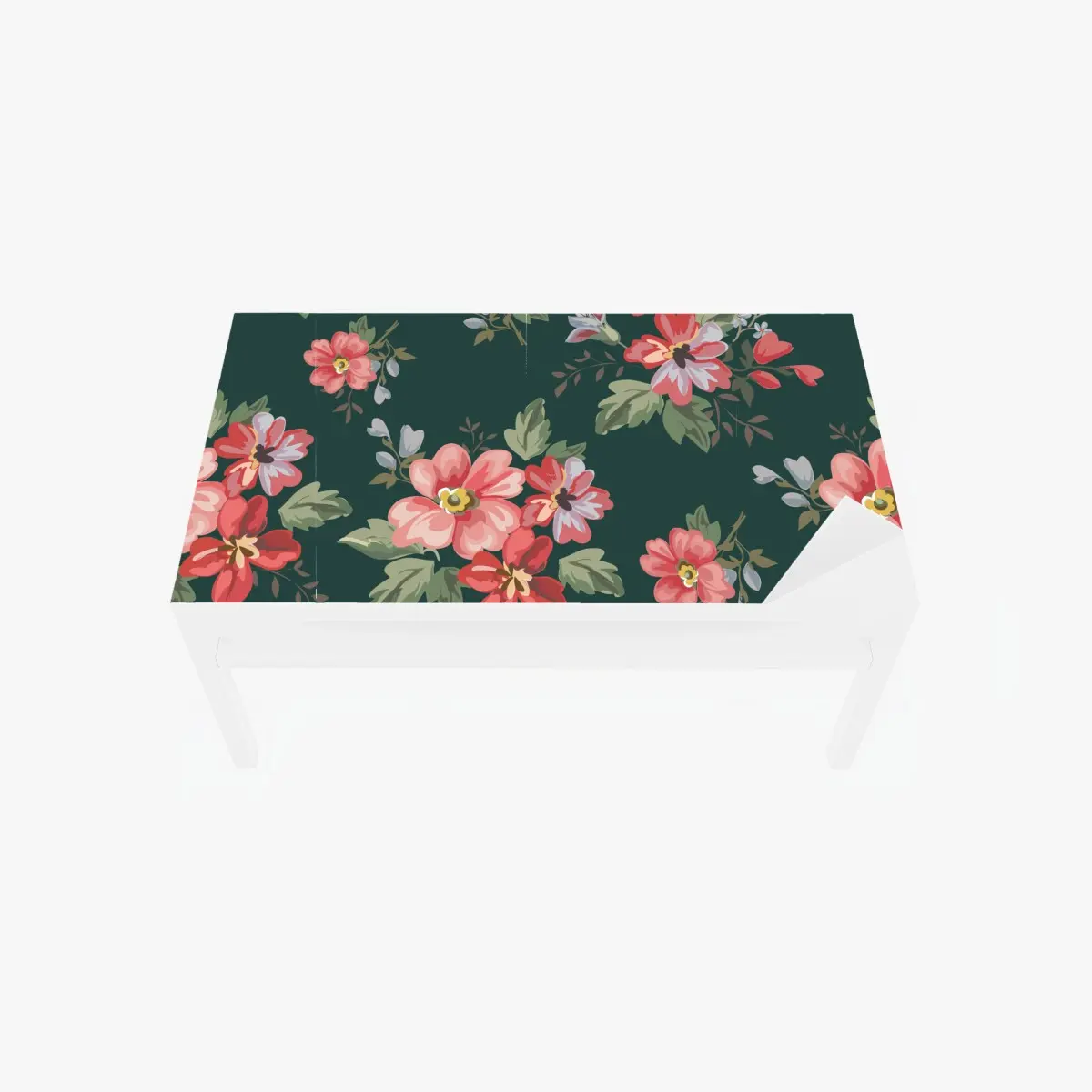 Tischaufkleber und Schreibtischaufkleber vintage rosa blumenmuster auf tiefgrün – Pixers®