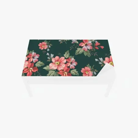 Tischaufkleber und Schreibtischaufkleber vintage rosa blumenmuster auf tiefgrün – Pixers®