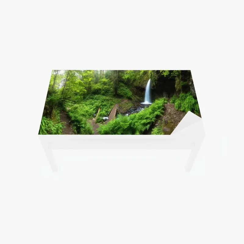 Tischaufkleber und Schreibtischaufkleber üppiger waldwasserfall panorama