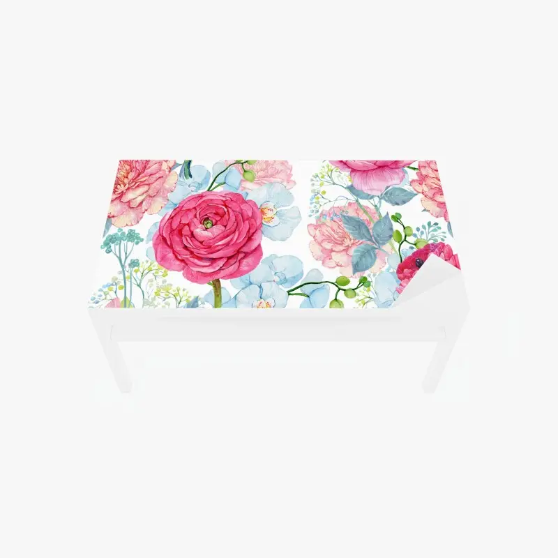 Tischaufkleber und Schreibtischaufkleber rosa aquarell blumengarten mit kolibri